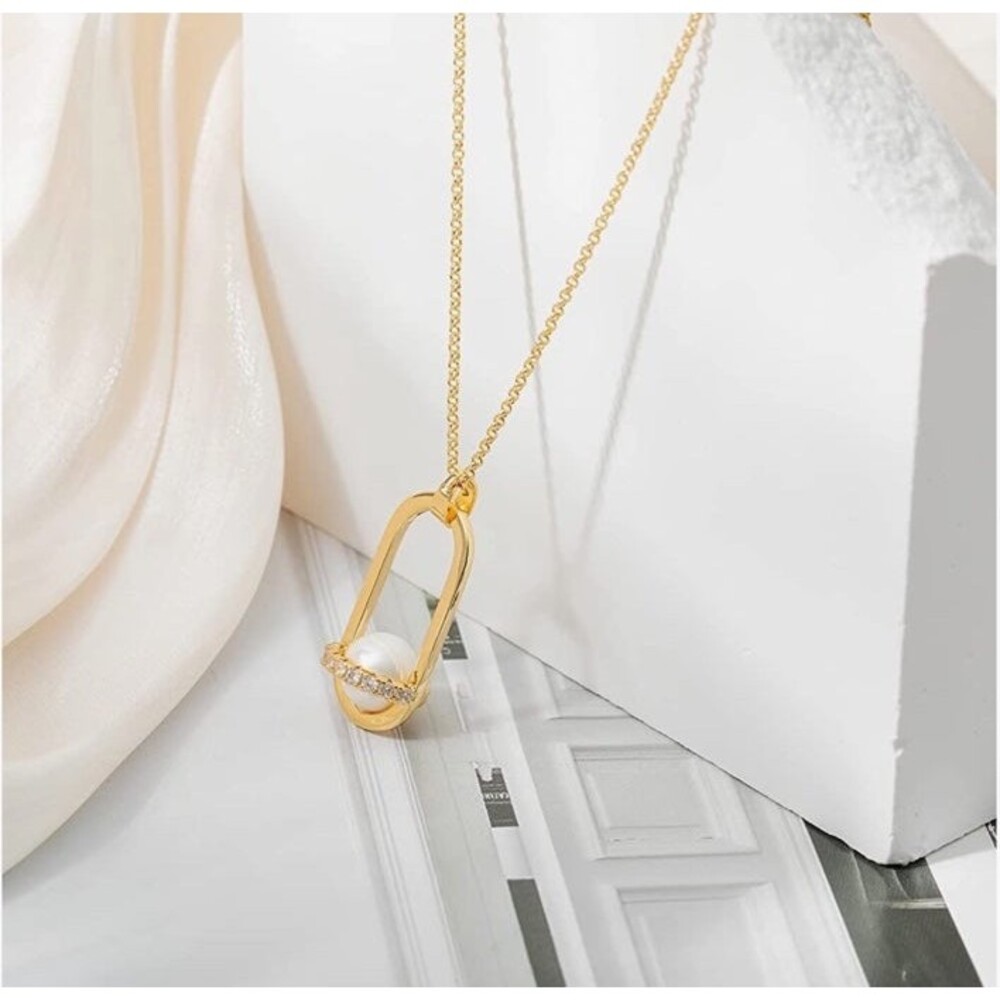 Necklace Women's 16K Gold Plated Pearl Choker Necklaces with Cubic Zirconia A1